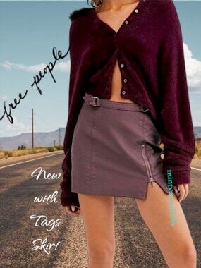 Free People 🆕 Plum Vegan Leather OB1013512 Skirt